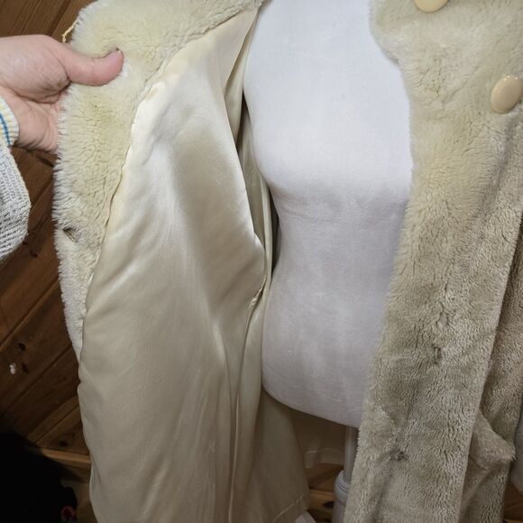 Vintage‎ 80s Neiman Marcus Womens Faux Fur Heavy Coat Medium Glam City Cream - Picture 8 of 13